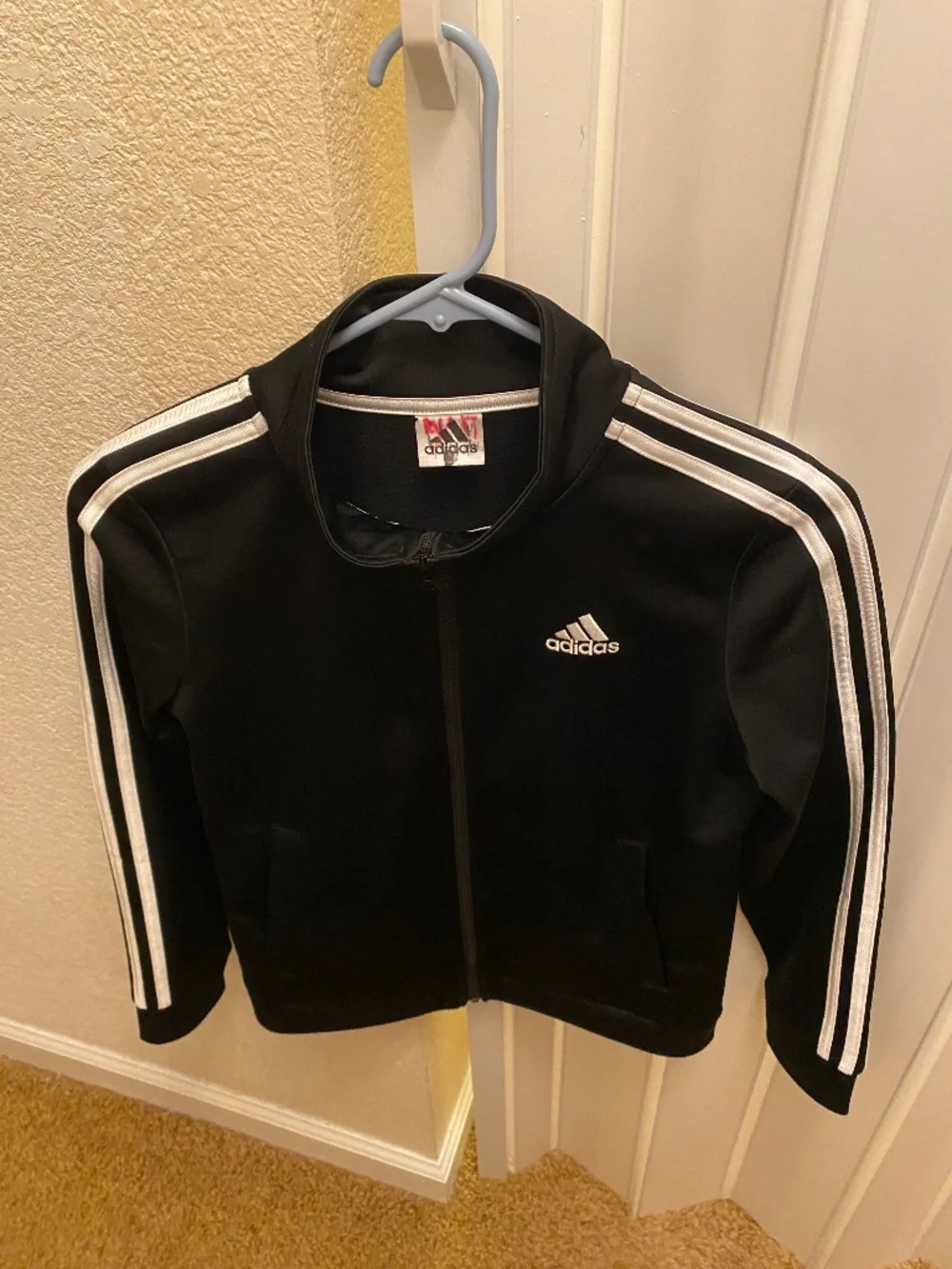 ADIDAS YOUTH FIREBIRD TRACK JACKET SZ S 9-10 BLACK & WHITE FULL ZIP W/ POCKET